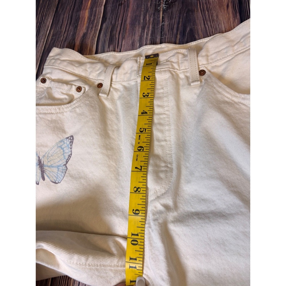 Levis 501 Jeans Womens W30 L28 Off White Cream Butterfly Print Button Fly - Picture 6 of 16